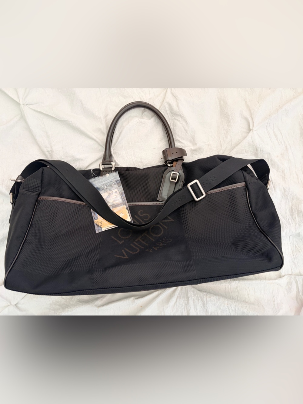 Louis Vuitton Black Men’s Duffel with Leather Handles and Shoulder Strap